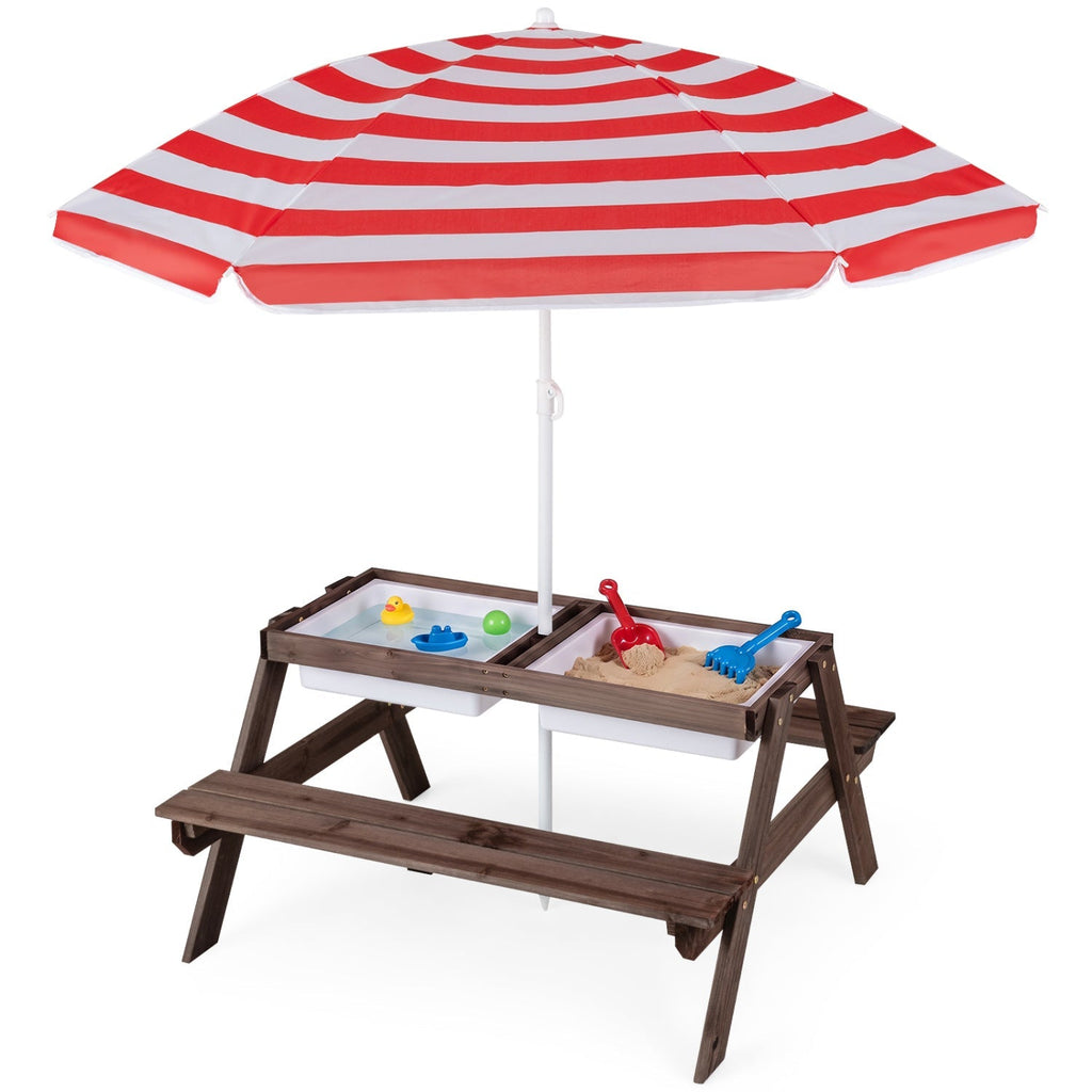 Kids Outdoor Picnic Sand & Water Table with Umbrella