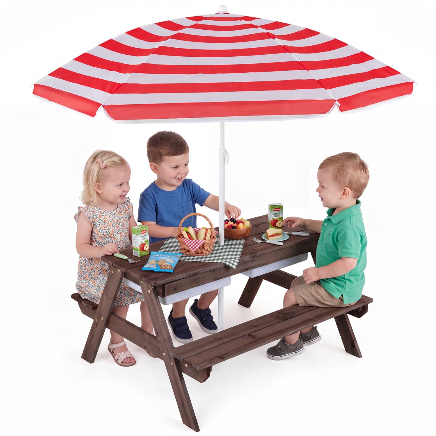Kids Outdoor Picnic Sand & Water Table with Umbrella