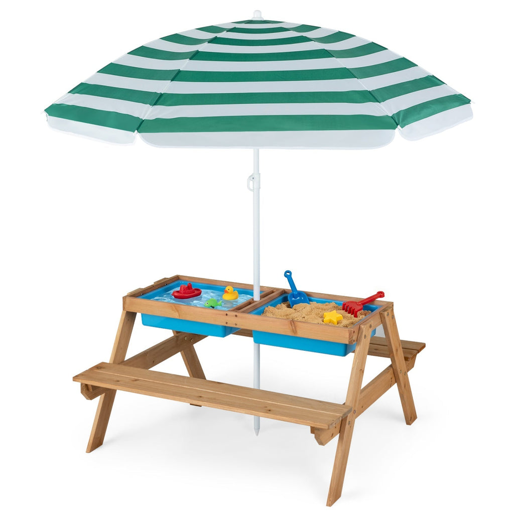 Kids Outdoor Picnic Sand & Water Table with Umbrella