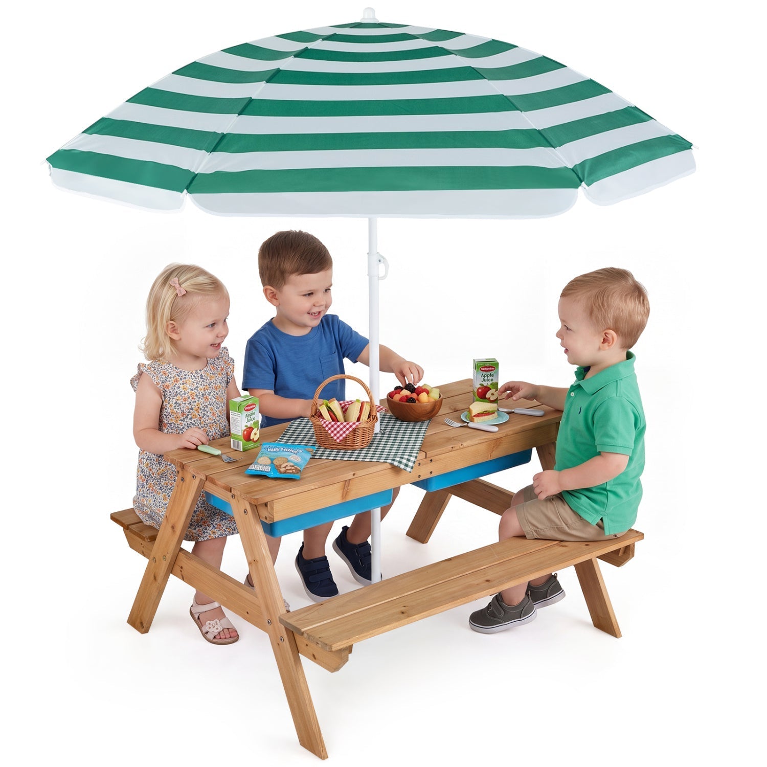 Kids Outdoor Picnic Sand & Water Table with Umbrella