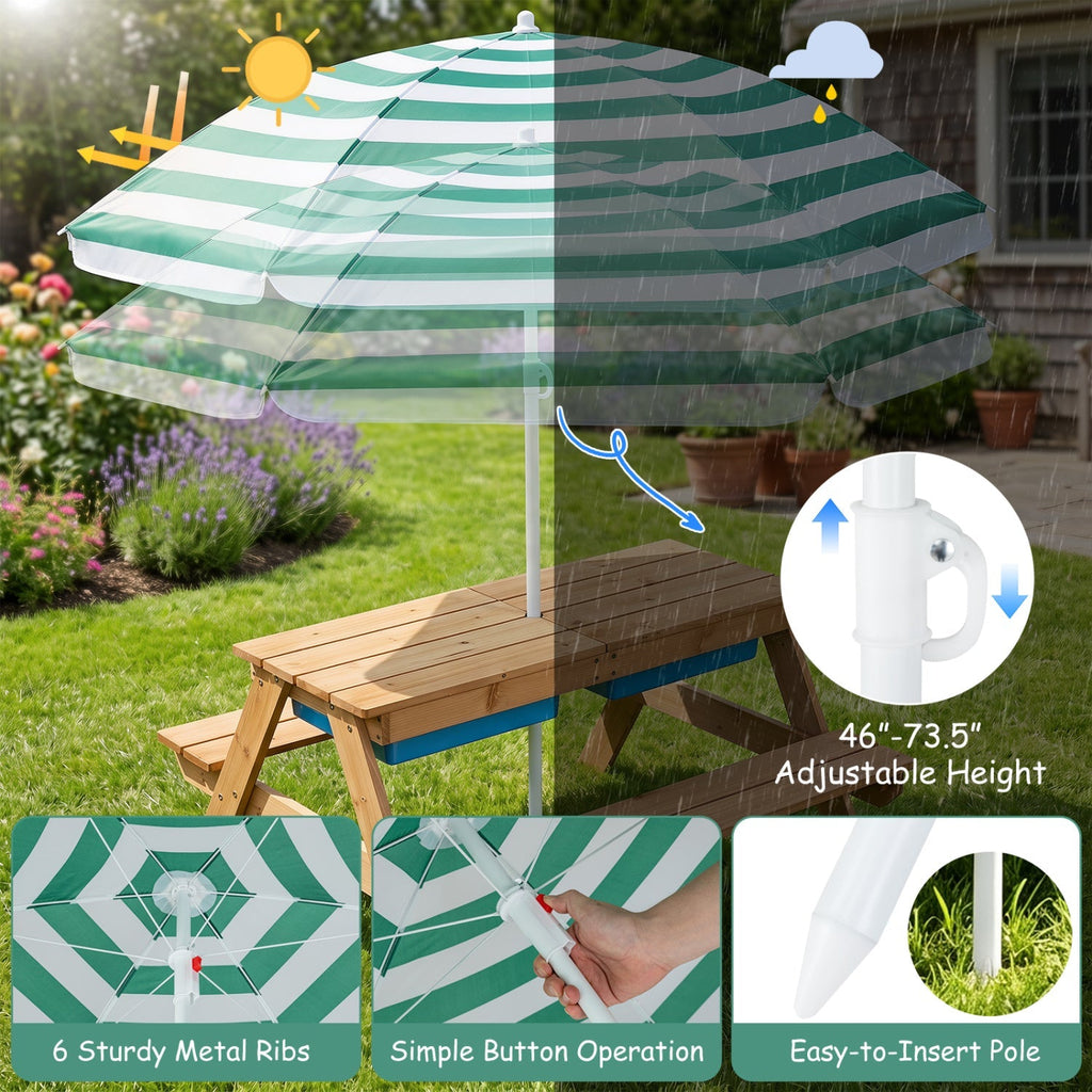 Kids Outdoor Picnic Sand & Water Table with Umbrella