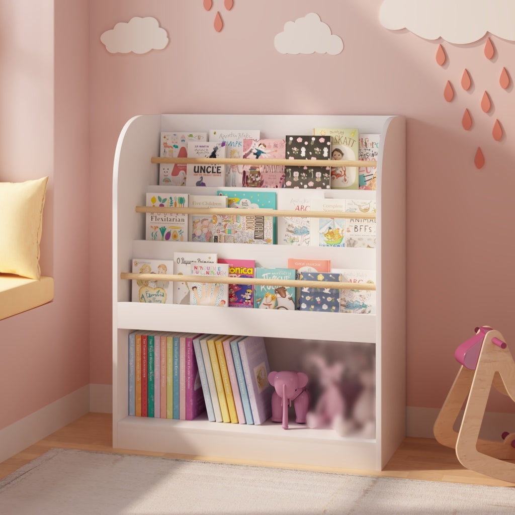 Kids 3-Tier Front-Facing Bookshelf & Toy Storage – White