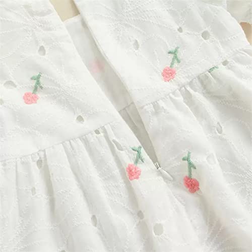 stylesilove Infant Baby Girls Eyelet Flower Embroidered Dress, Bloomers, Headband 3pcs Outfit White Short Sleeve Cotton Dress