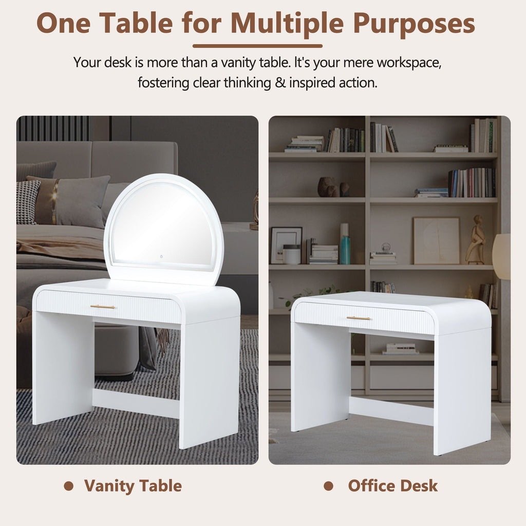 White Makeup Vanity with Touchscreen Lighted Mirror