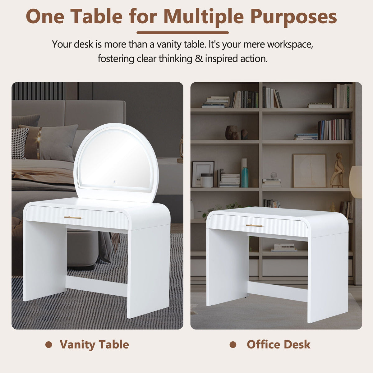 White Makeup Vanity with Touchscreen Lighted Mirror