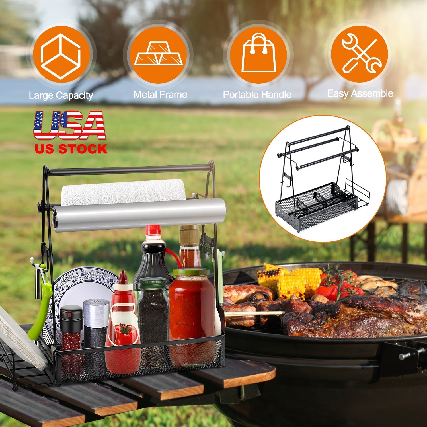 Metal Grill Utensil Caddy with Paper Towel Holder – product view 5