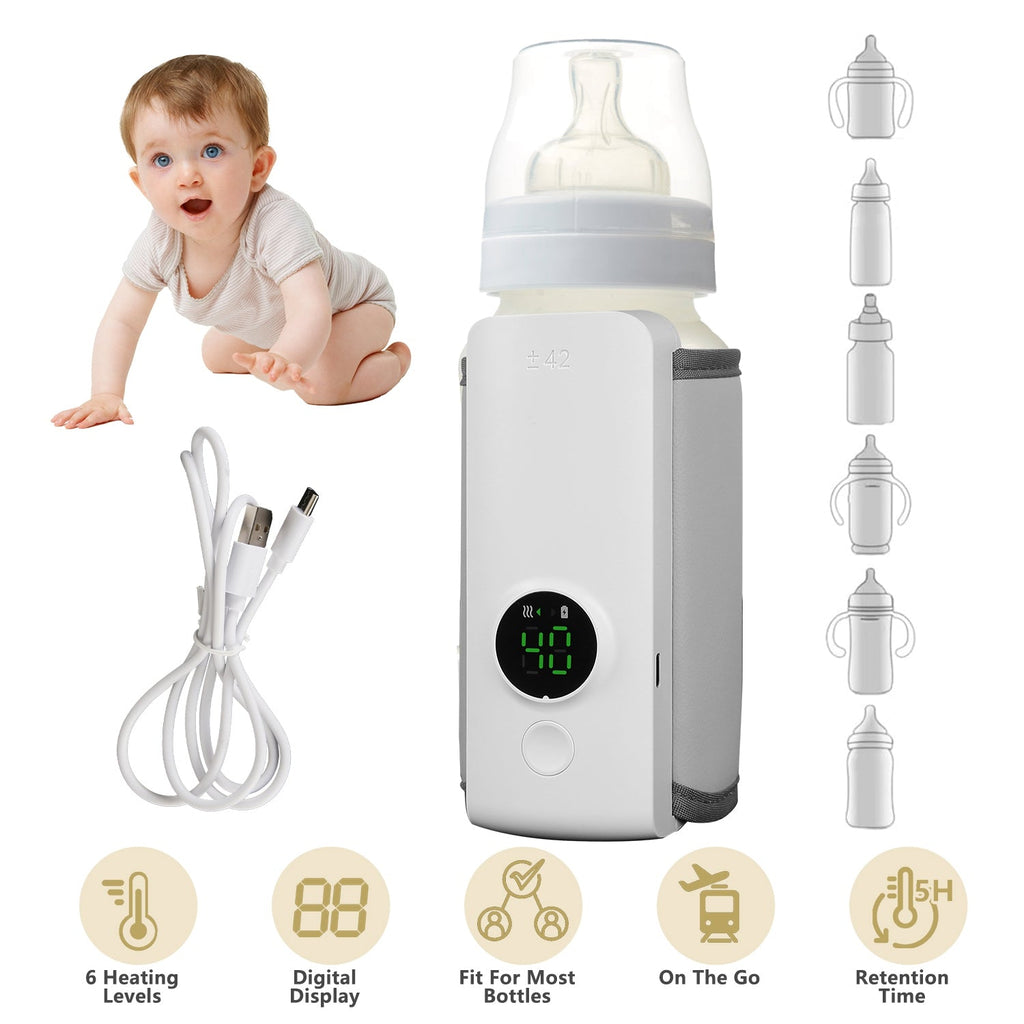 Portable Baby Bottle Warmer – USB Rechargeable, 6 Heat Settings
