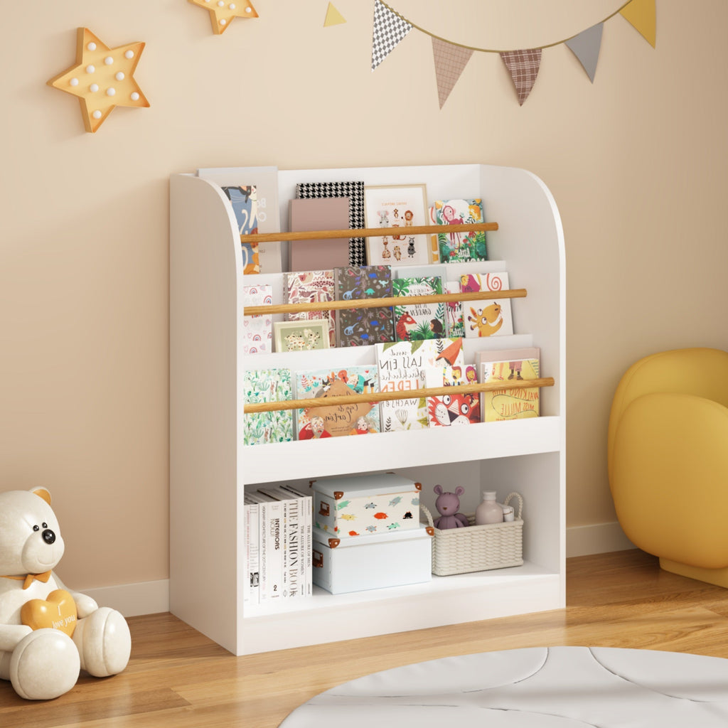 Kids 3-Tier Front-Facing Bookshelf & Toy Storage – White