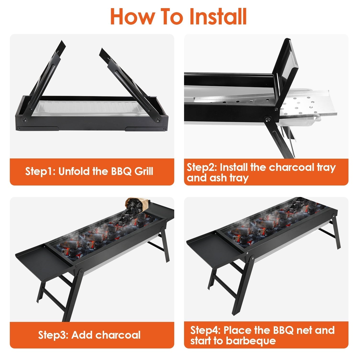 Foldable Charcoal Grill with Side Shelf – product view 8
