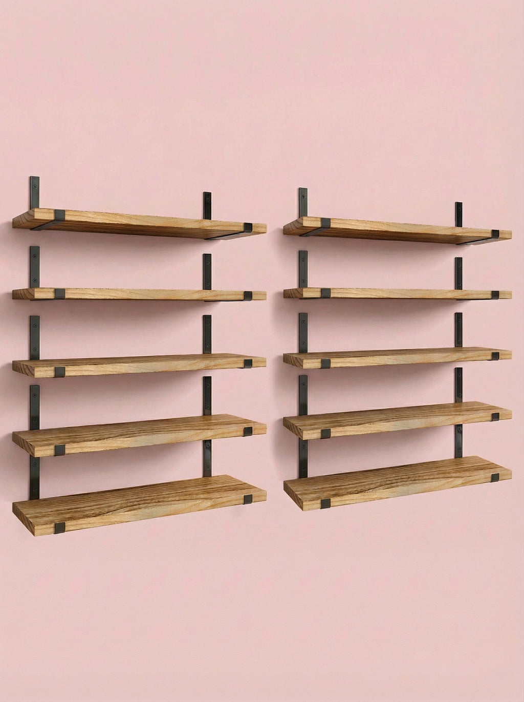 Rustic Wall Shelves with Metal Brackets – 5/8 Pack