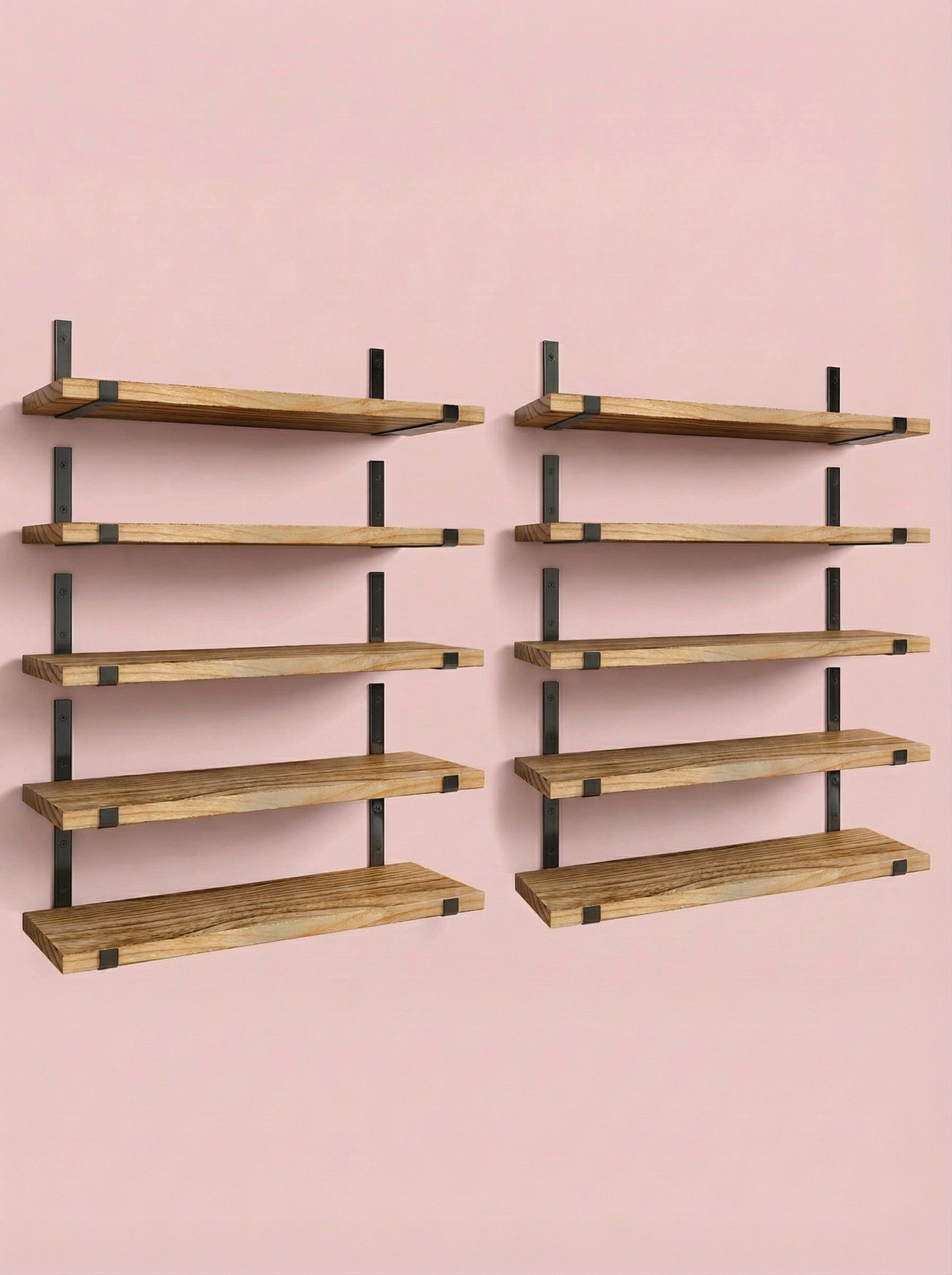Rustic Wall Shelves with Metal Brackets – 5/8 Pack