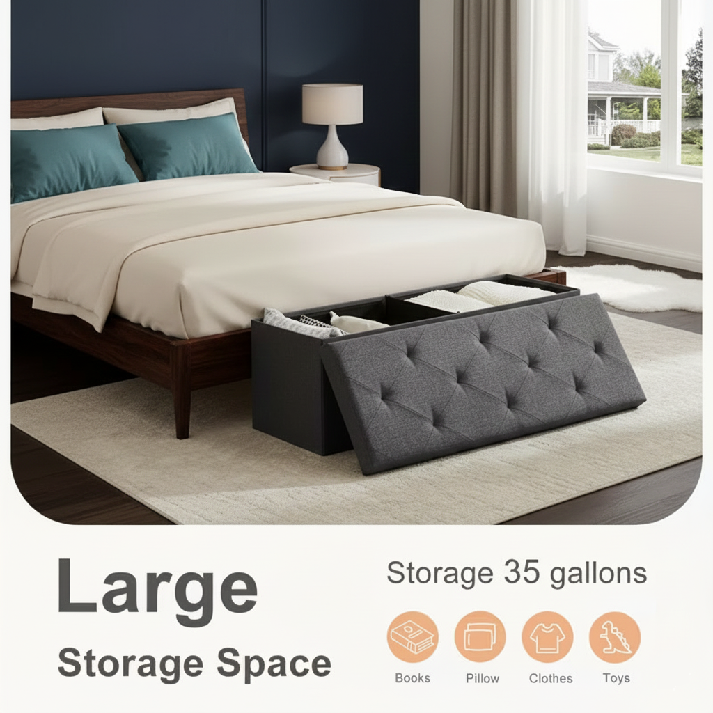 30/43" Folding Storage Ottoman Bench