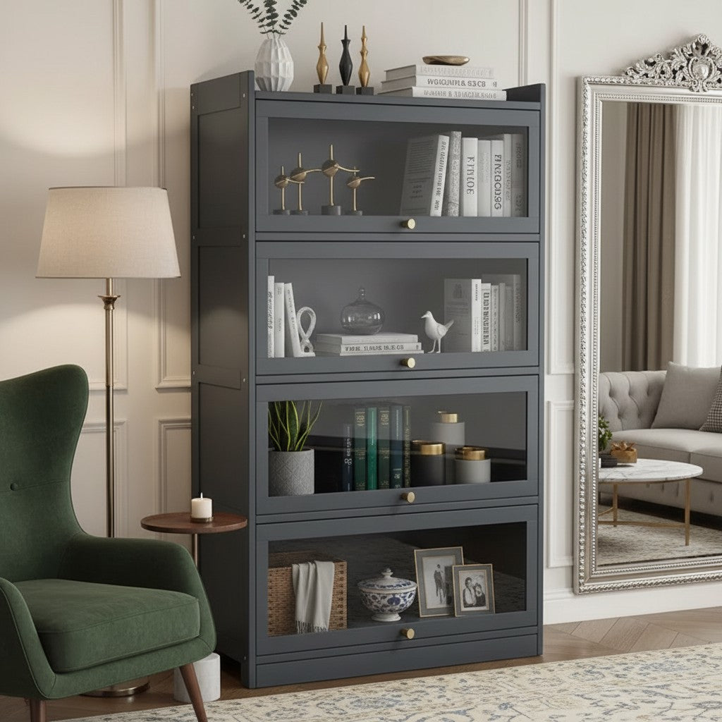 Tall Bamboo Bookshelf with Acrylic Doors