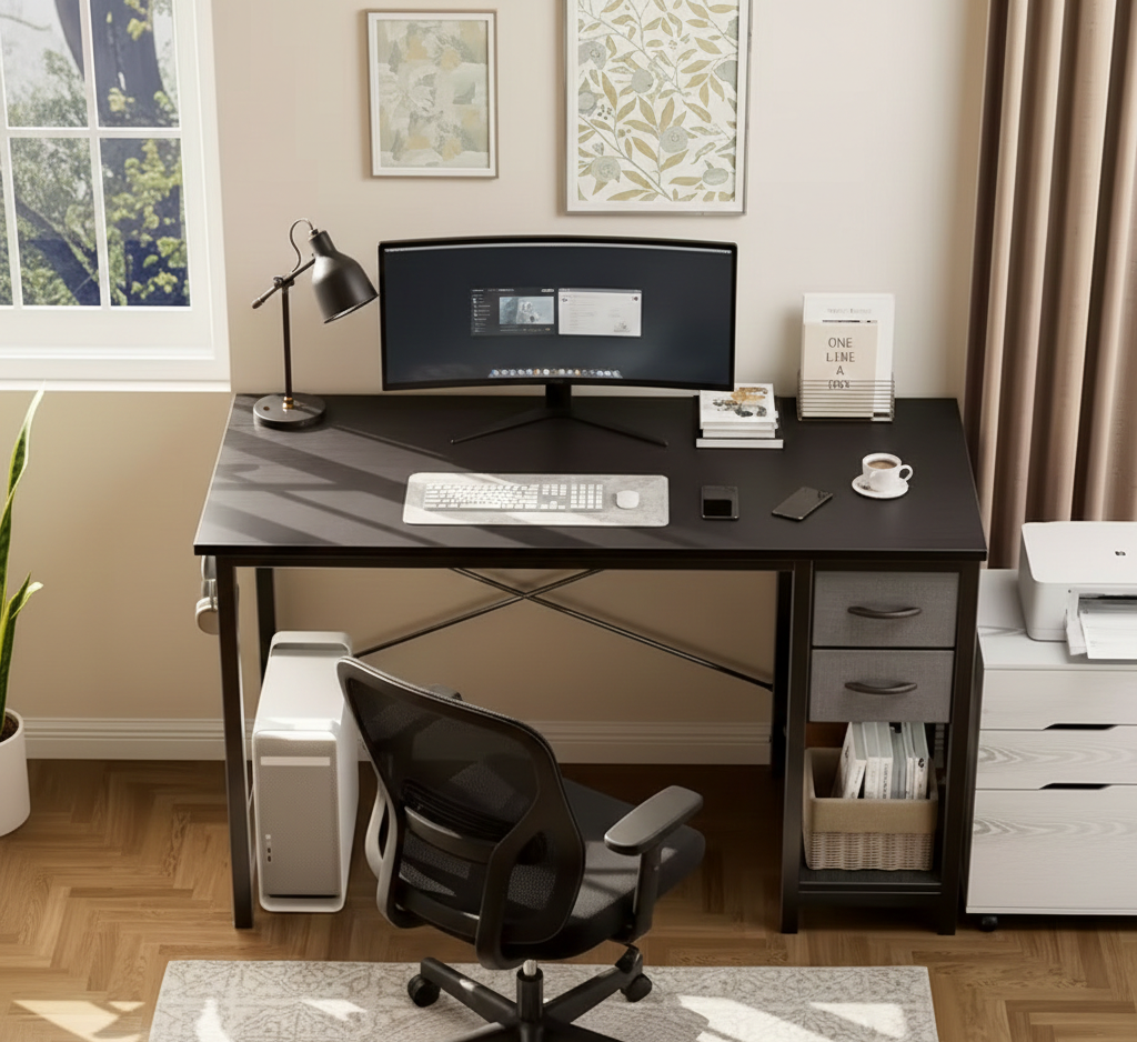 40/47" Computer Desk with Fabric Drawers