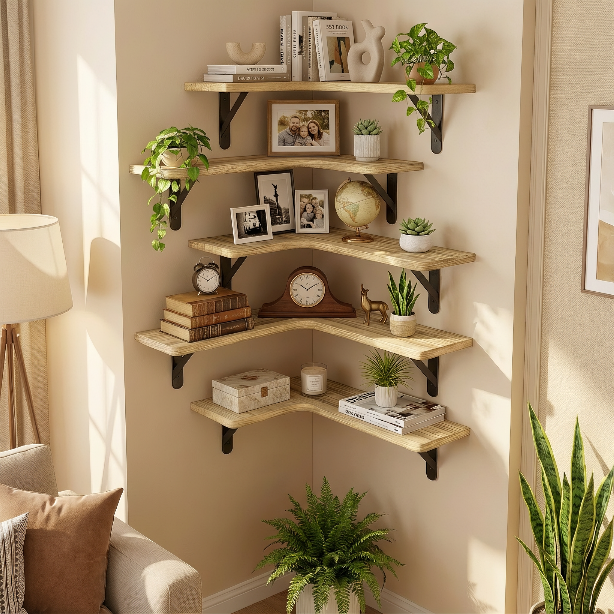 5-Piece Rustic Corner Floating Shelf Set