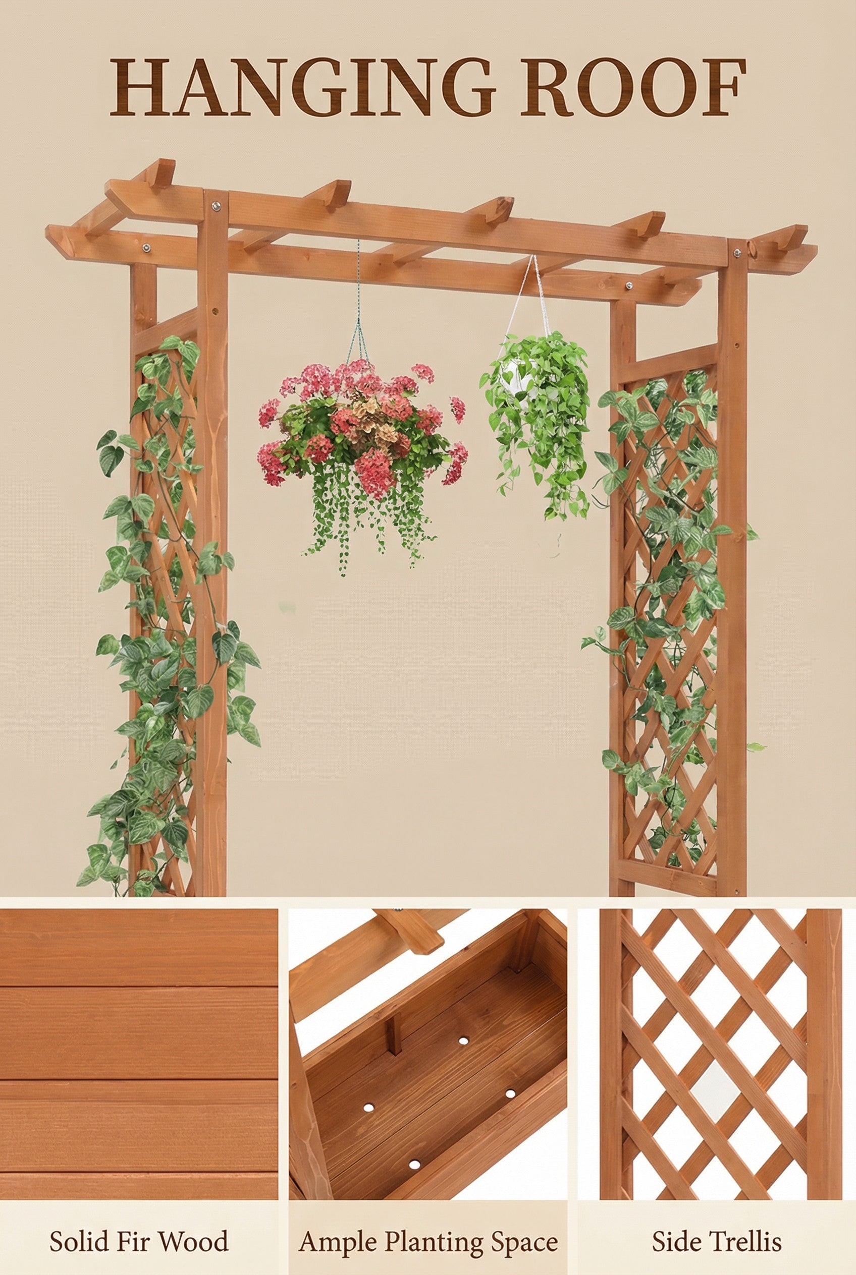 Raised Wooden Planter Box with Tall Trellis