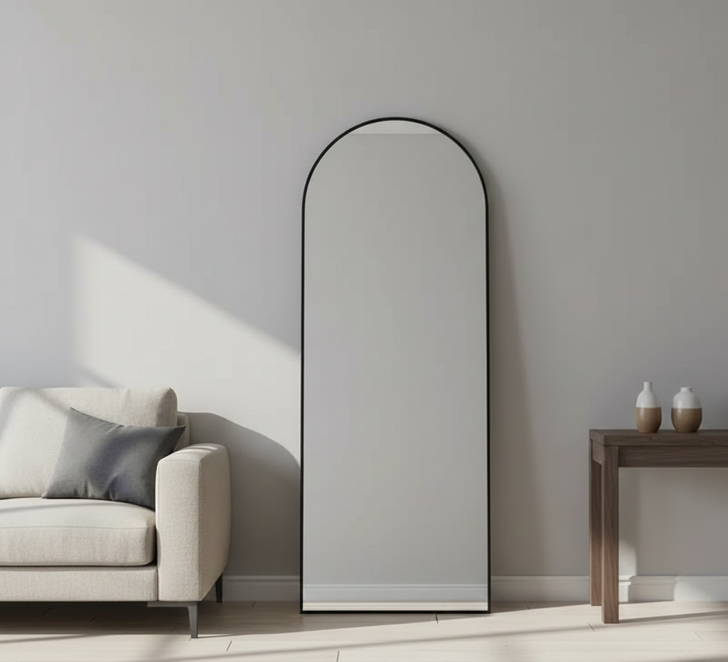 Full-Length Arched Floor Mirror with Stand