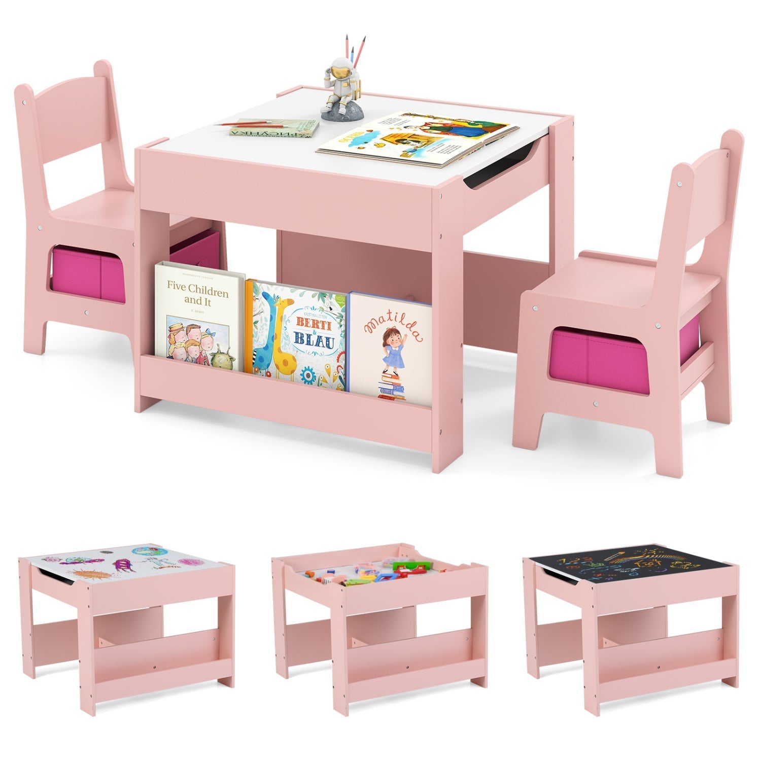 Kids Activity Table and 2 Chairs Set with Reversible Tabletop