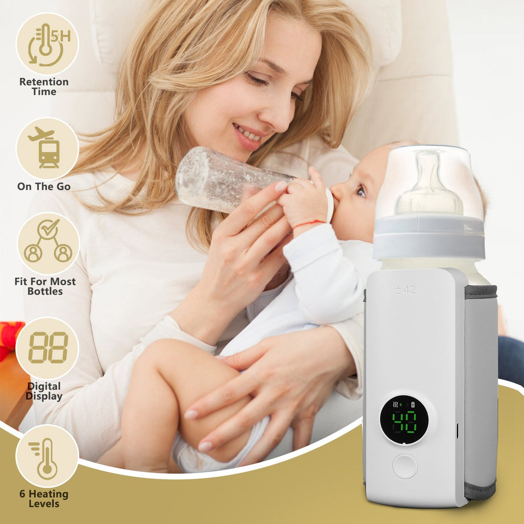 Portable Baby Bottle Warmer – USB Rechargeable, 6 Heat Settings