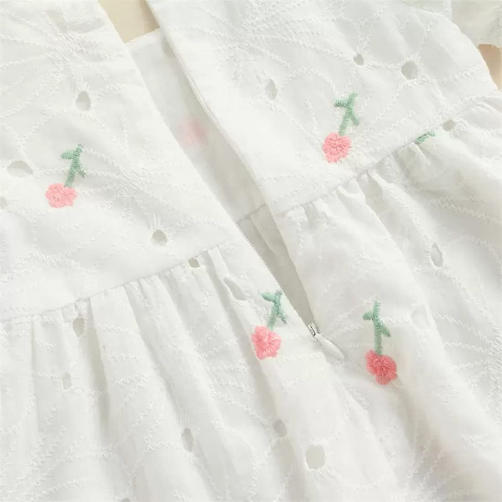 stylesilove Infant Baby Girls Eyelet Flower Embroidered Dress, Bloomers, Headband 3pcs Outfit White Short Sleeve Cotton Dress