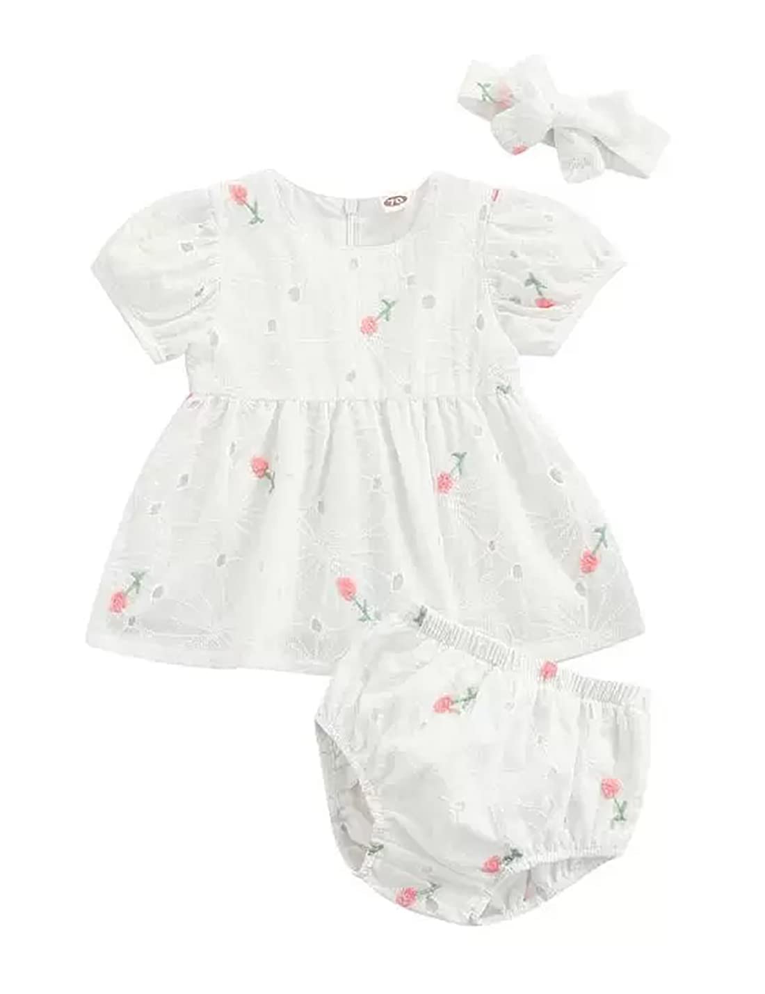 White Eyelet 3-Piece Baby Girl Dress Set