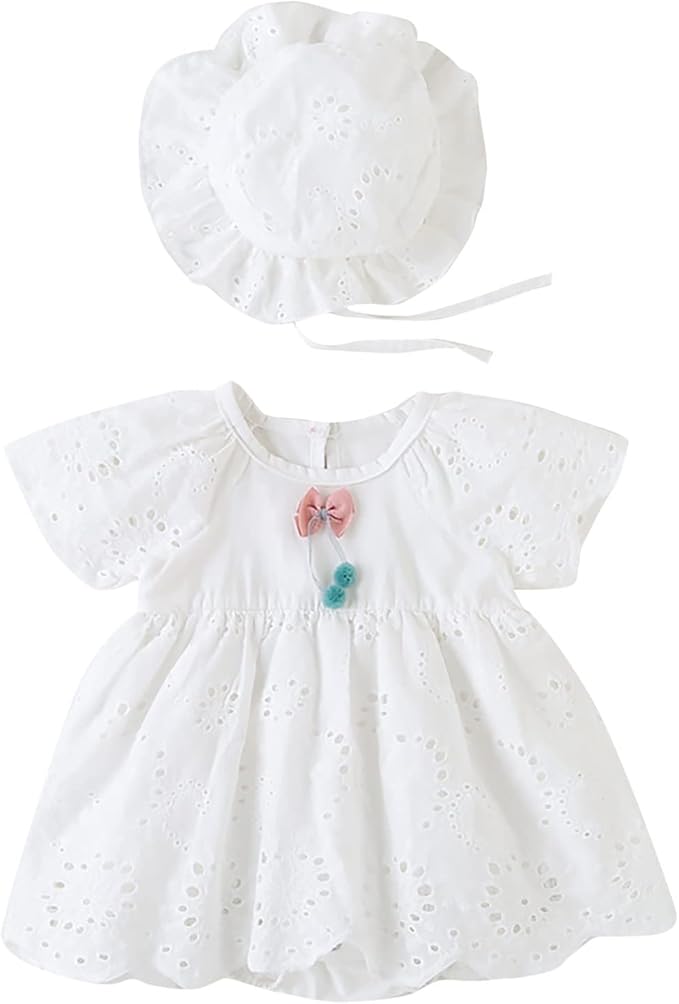 Baby Girl Cotton Romper Dress with Matching Sun Hat