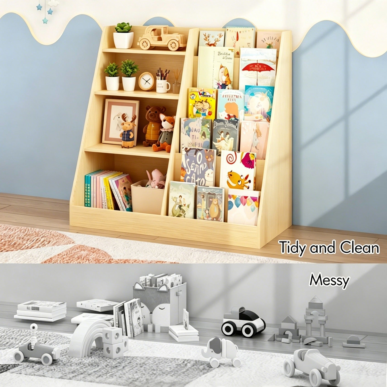 Kids Bookshelf & Toy Organizer – Natural or Pink