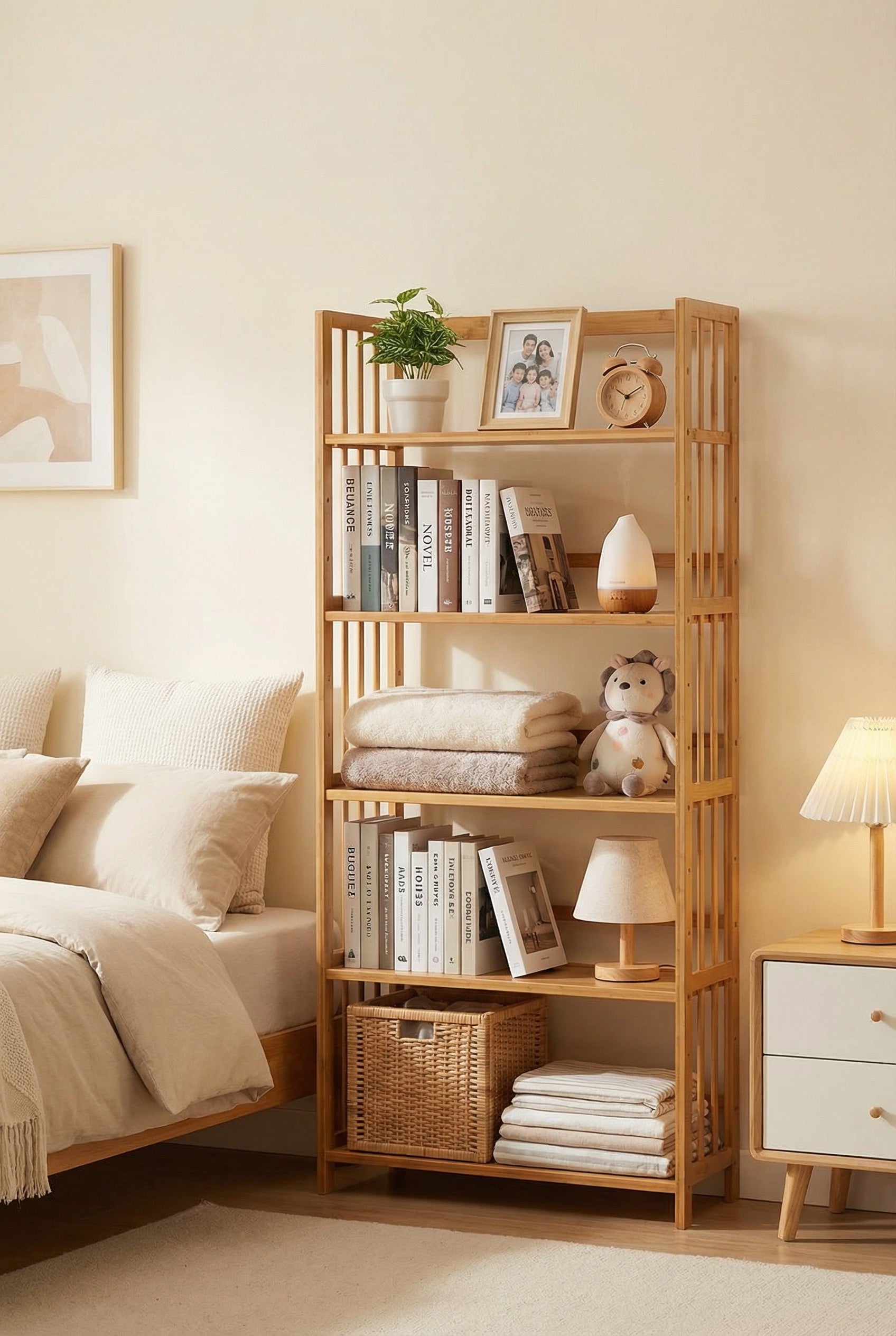Tall Bamboo Bookshelf with Adjustable Shelves