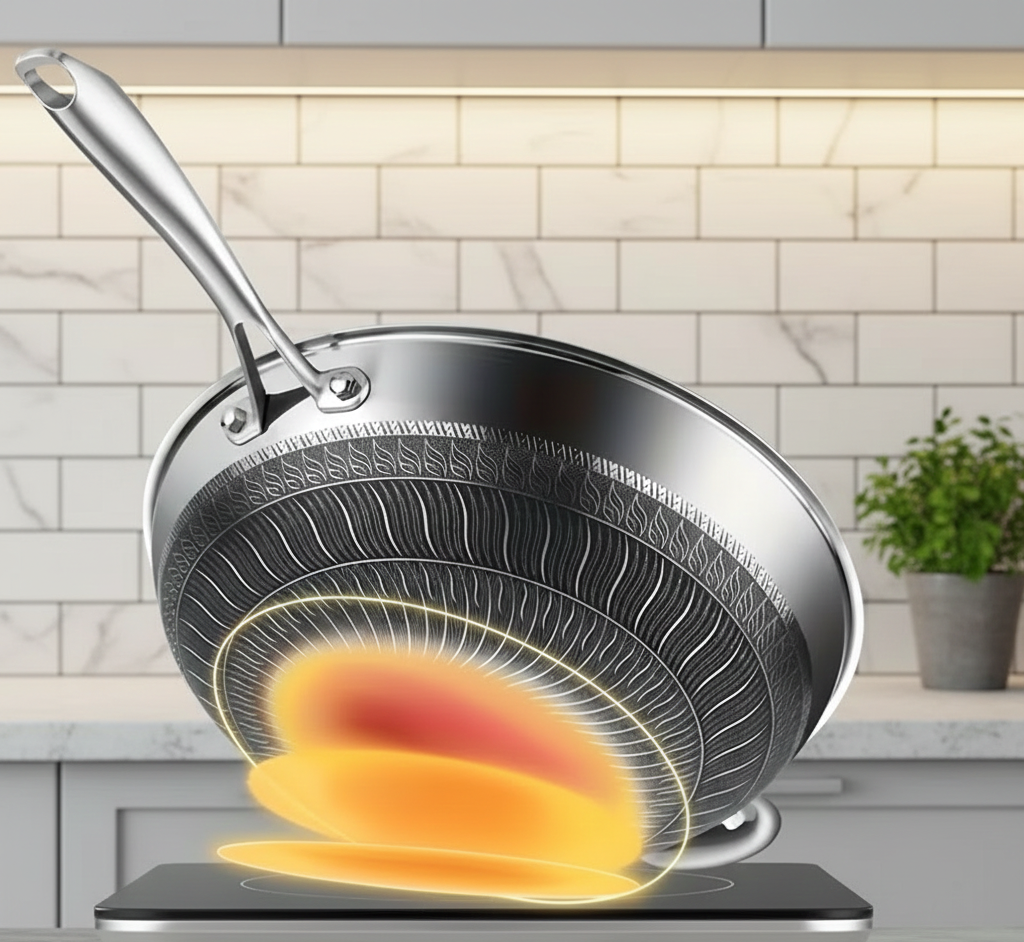 13.3" Stainless Steel Wok Set with Lid & Spatula