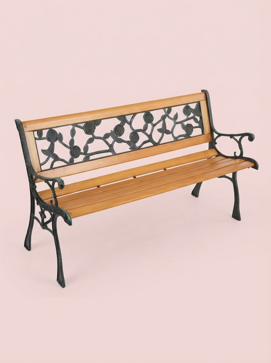 Cast Iron & Wood Outdoor Garden Bench