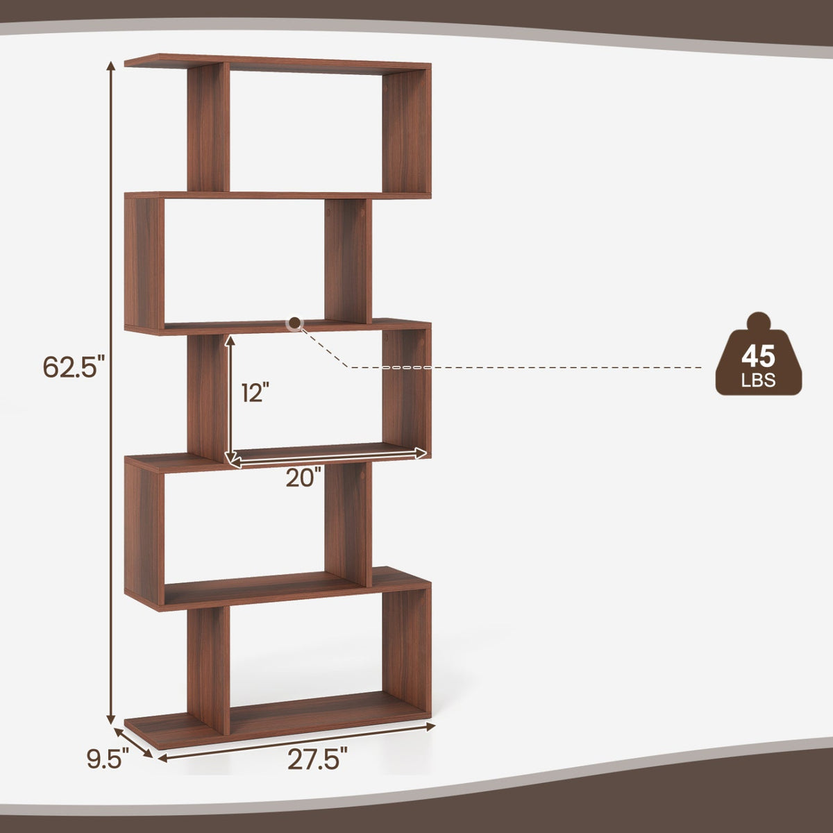5-Tier S-Shaped Bookshelf