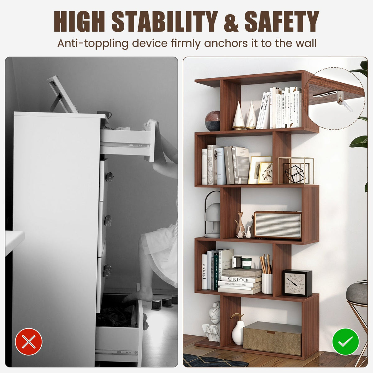 5-Tier S-Shaped Bookshelf