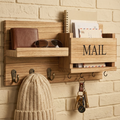 Vintage Wood Wall Organizer with Hooks & Mail Rack