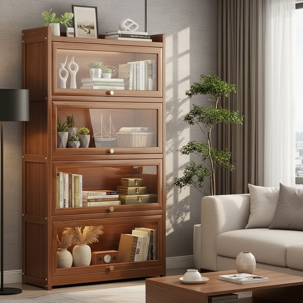 Tall Bamboo Bookshelf with Acrylic Doors