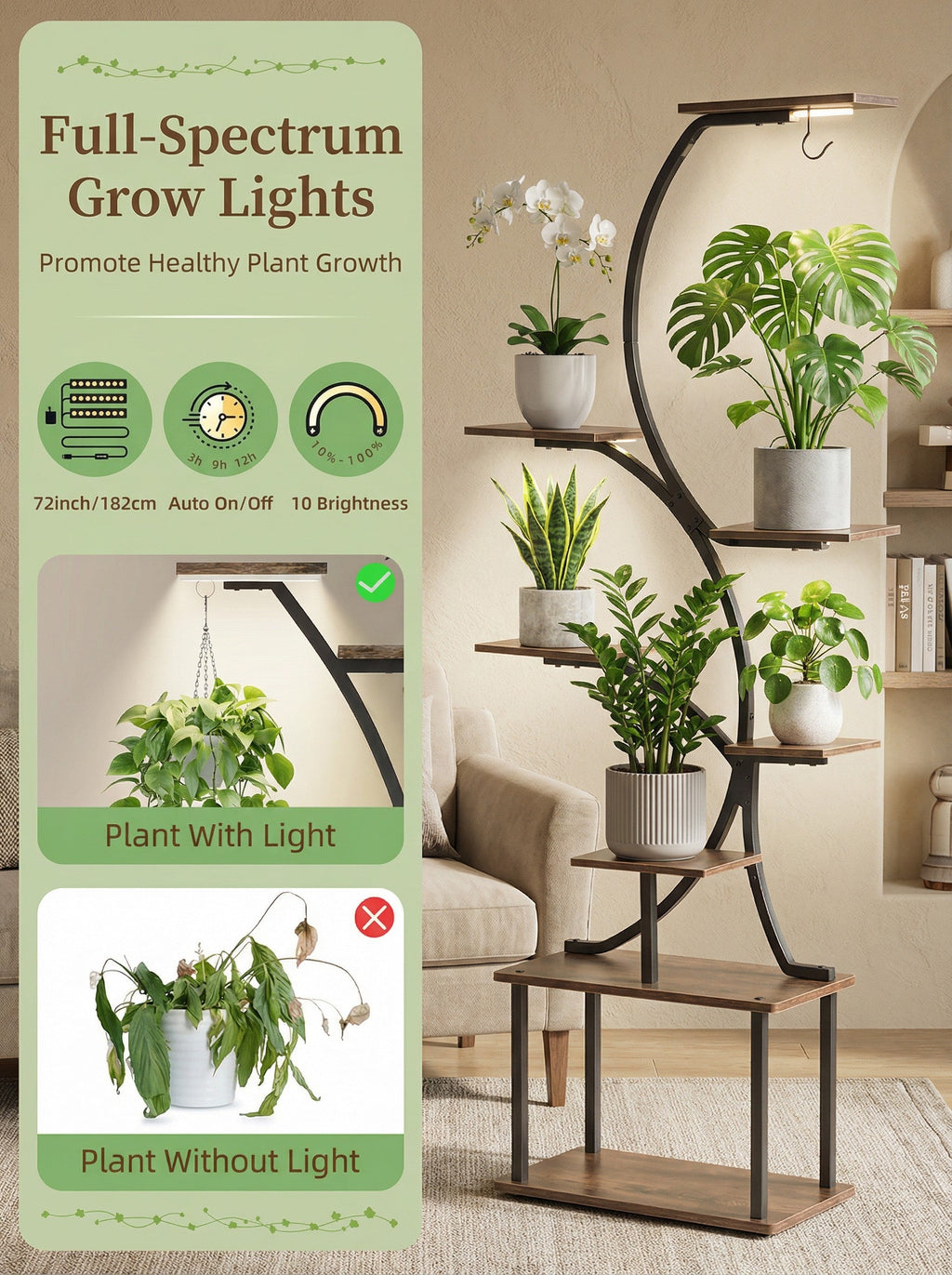 8-Tier Metal Plant Stand with Grow Lights