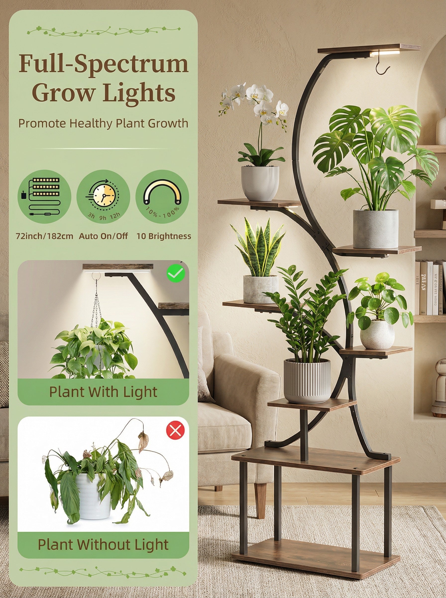 8-Tier Metal Plant Stand with Grow Lights