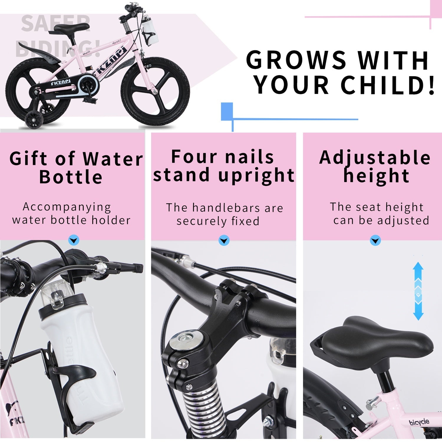 16–18 Inch Kids Bike with Training Wheels – Pink or Purple