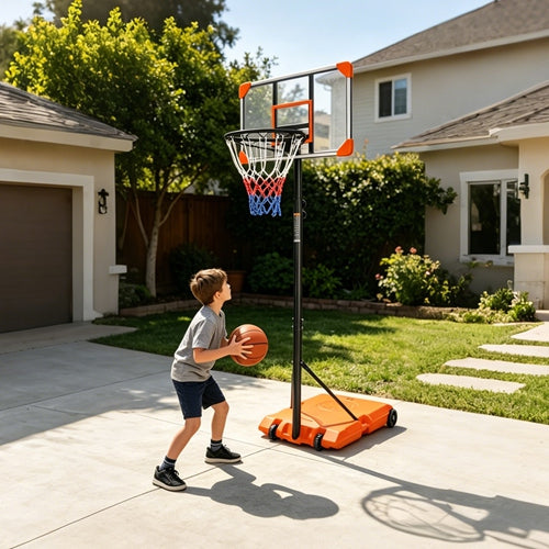 Kids Adjustable Basketball Hoop – Orange, 5.6–7 ft