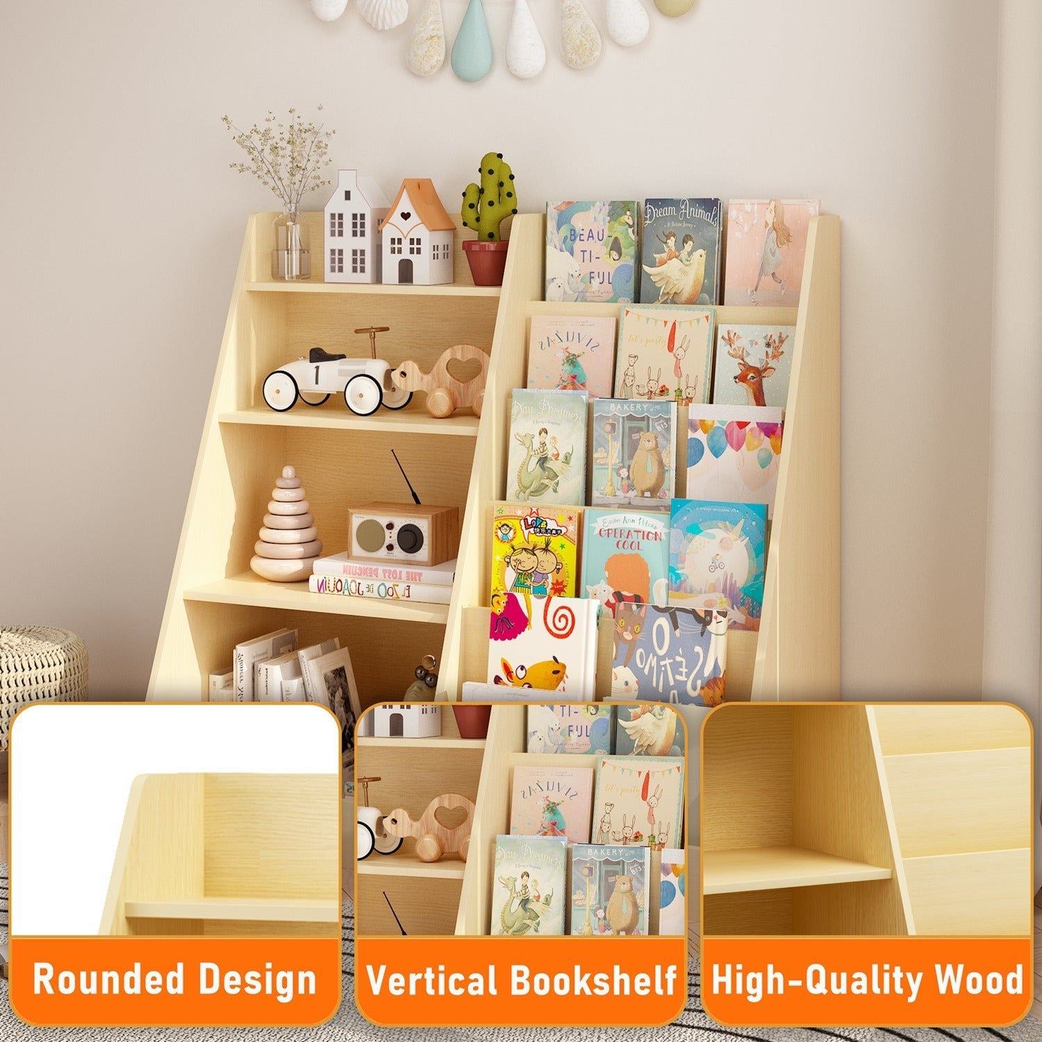 Kids Bookshelf & Toy Organizer – Natural or Pink