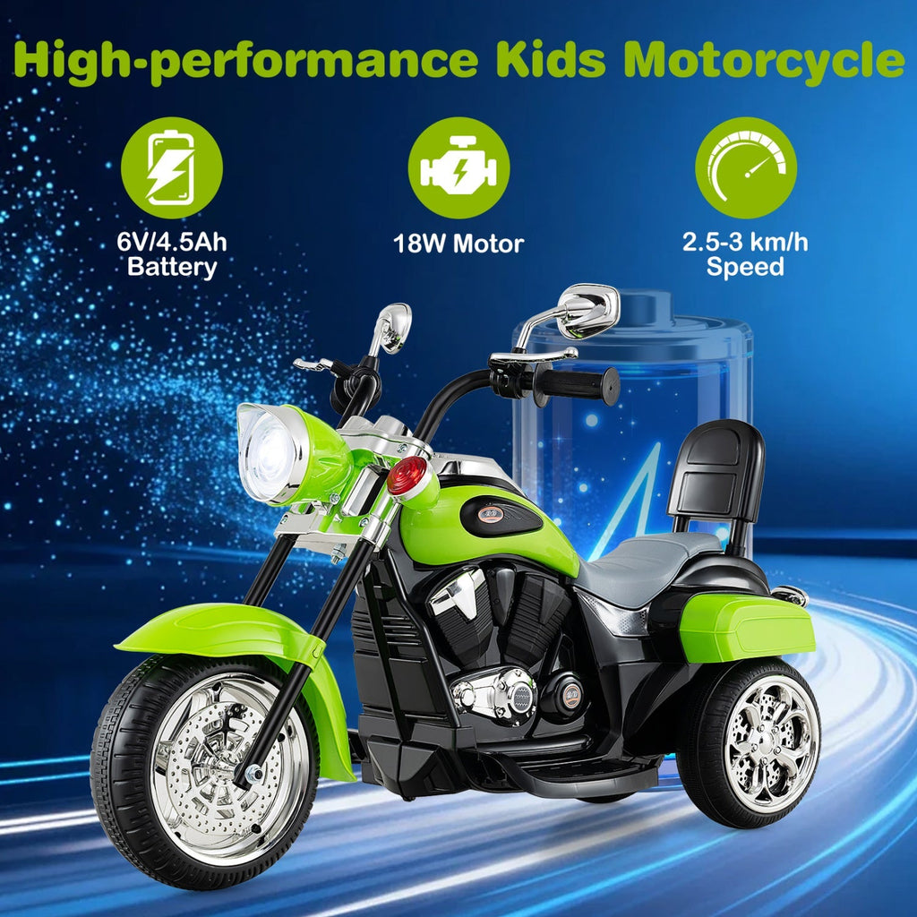 3-Wheel Electric Motorcycle Ride-On Toy for Toddlers 3+