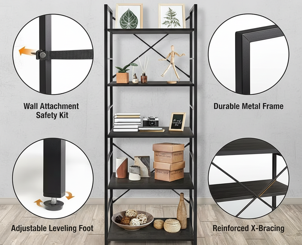 Industrial Multi-Tier Bookshelf