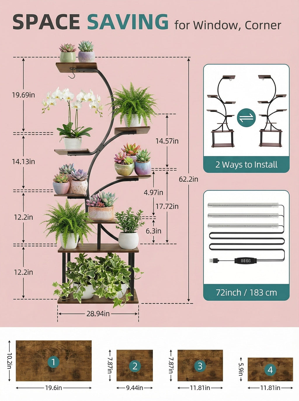 8-Tier Metal Plant Stand with Grow Lights
