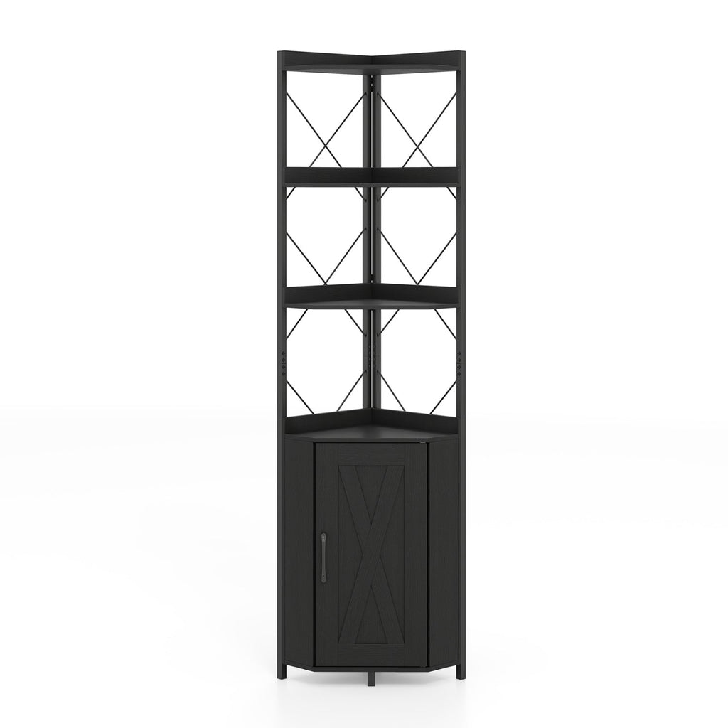 71-Inch 6-Tier Corner Bookshelf with Cabinet