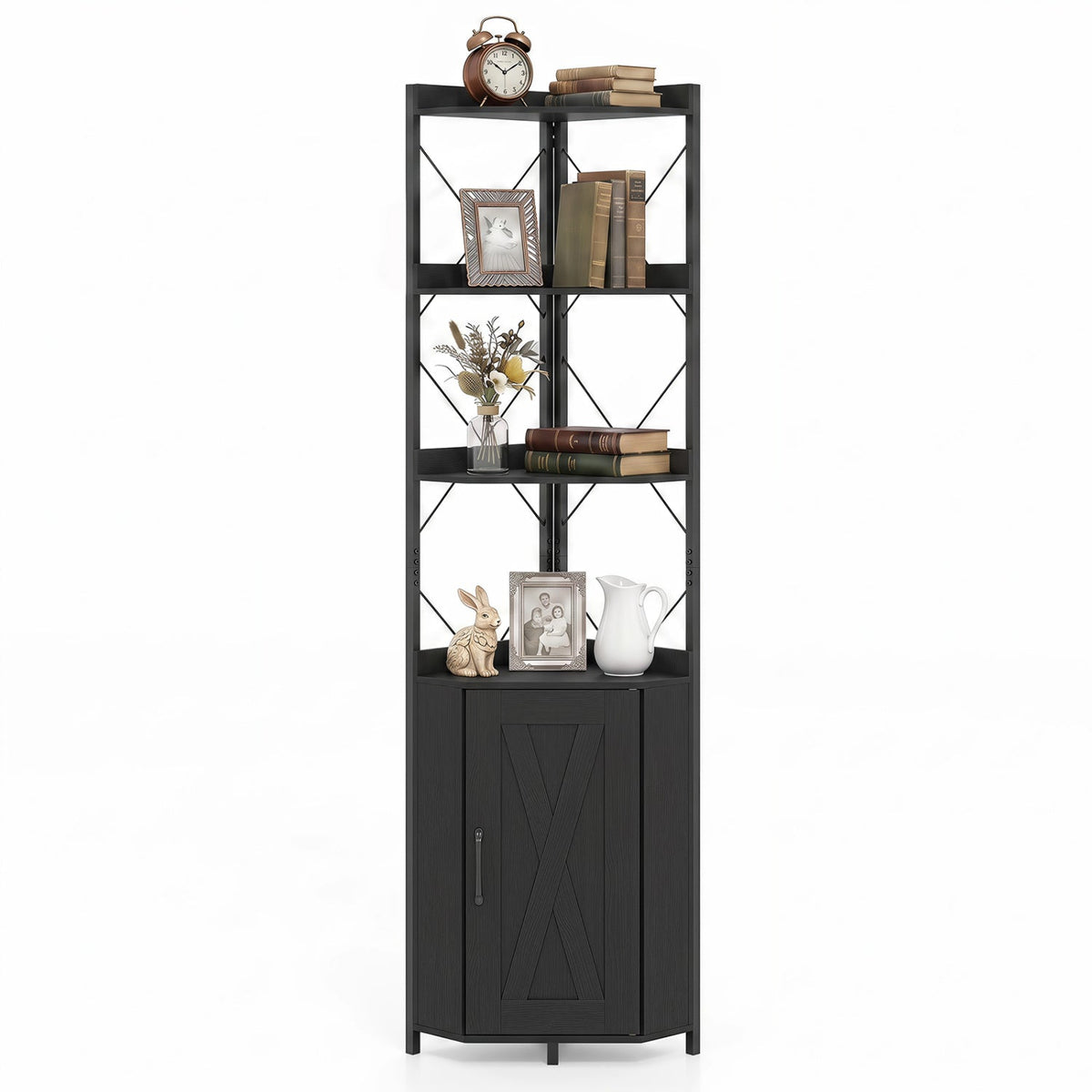 71-Inch 6-Tier Corner Bookshelf with Cabinet