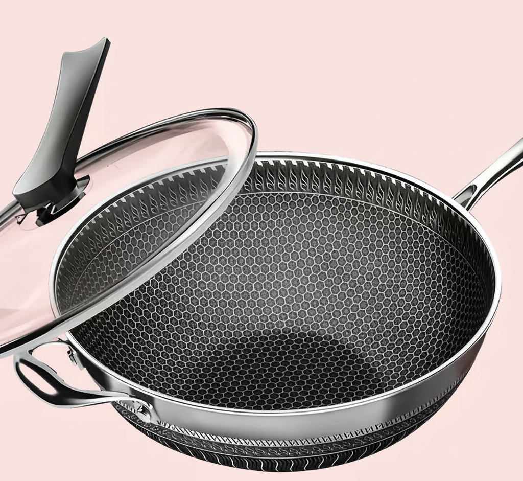 13.3" Stainless Steel Wok Set with Lid & Spatula