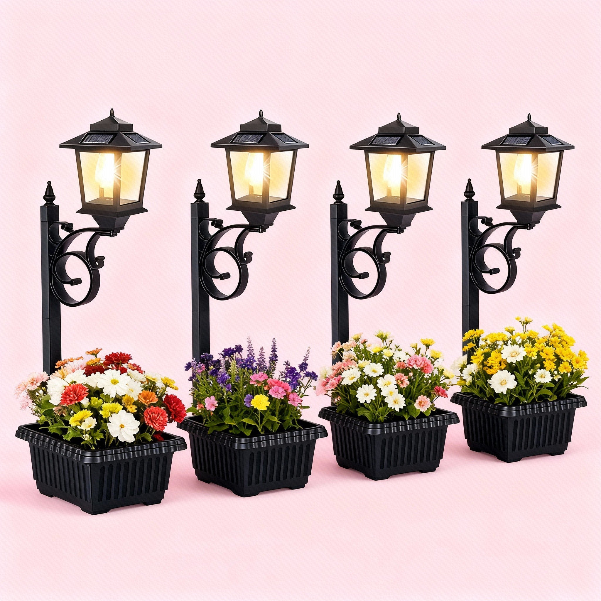 Solar Lamp Post with Flower Pot