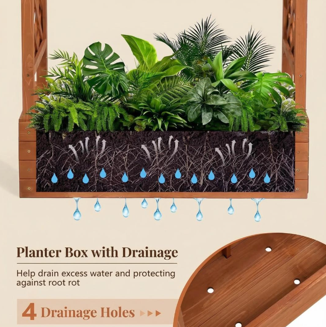 Raised Wooden Planter Box with Tall Trellis