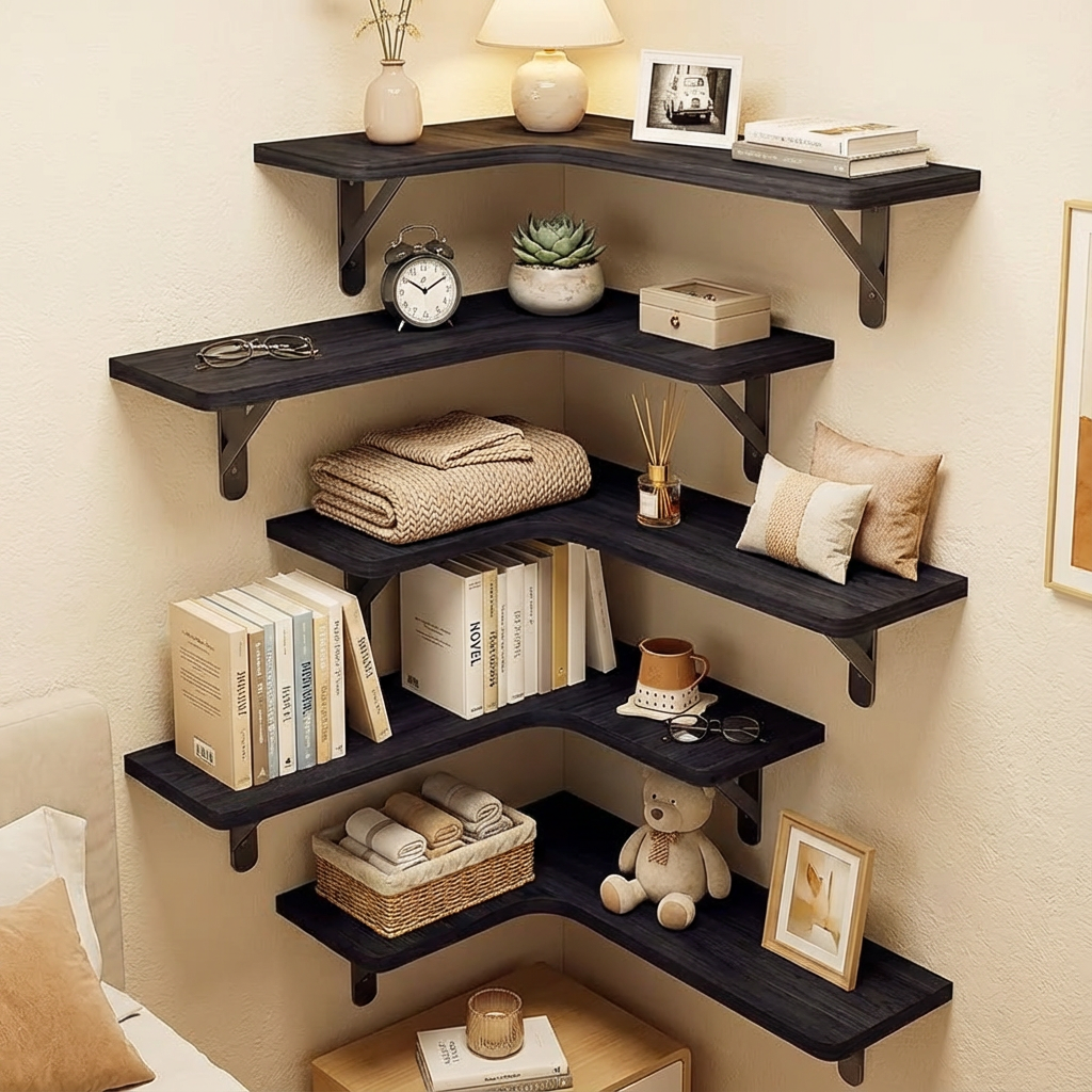 5-Piece Rustic Corner Floating Shelf Set