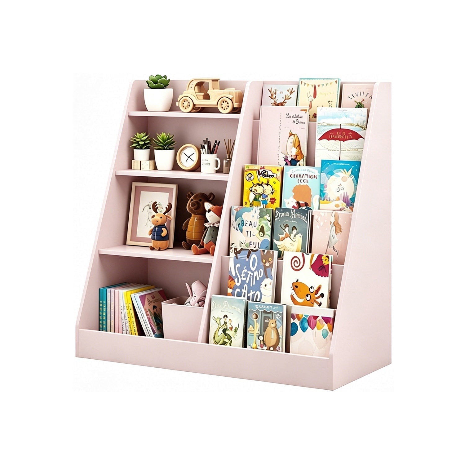Kids Bookshelf & Toy Organizer – Natural or Pink