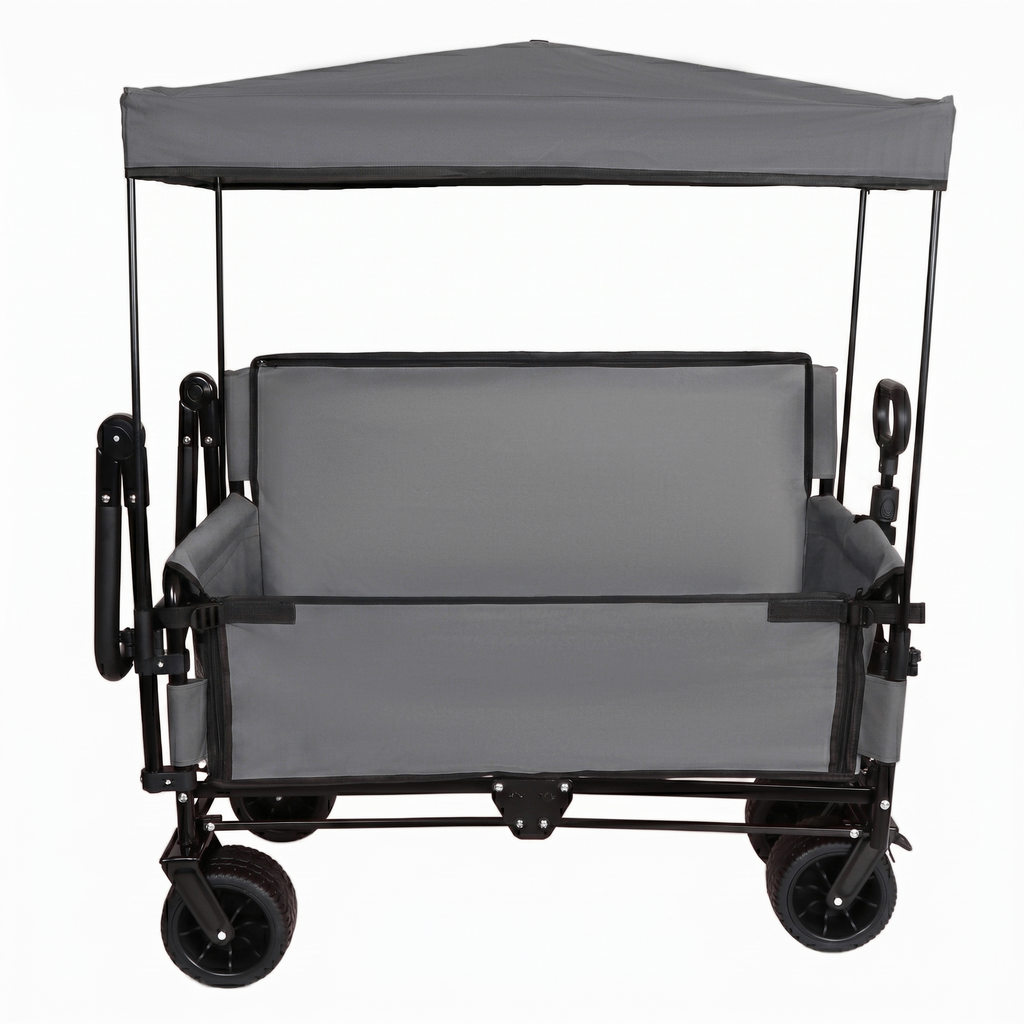 3-in-1 Folding Wagon Cart with Bench Seat, Canopy & Storage